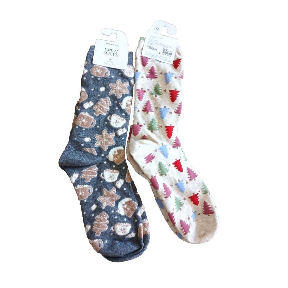 Maurices Crew Socks Women’s Size OS Sugar Cookies & Colorful Christmas Tree 2 Pk